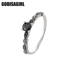 Роскошные кольца с черными кристаллами, винтажные античные посеребренные Свадебные обручальные кольца с цирконием, Женские Ювелирные изделия