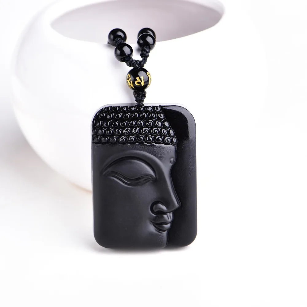 

High Quality Unique Natural Black Obsidian Carved Buddha Lucky Amulet Pendant Necklace For Women Men pendants Fine Jewelry
