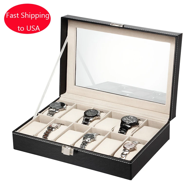 

1PCs Black High-end PU Leather Watch Box Case Professional Holder Organizer For Clock Watches Jewelry Organizer Boxes Holder