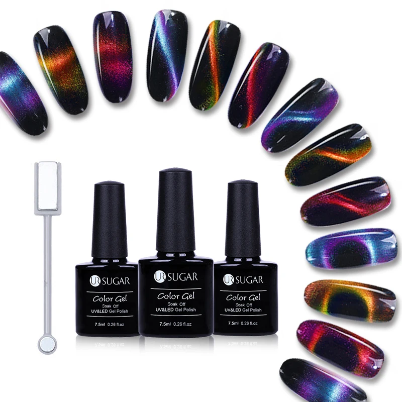 

UR SUGAR 3Pcs Chameleon Cat 3D Eye Magnetic Gel Polish Gradient Effect Soak Off UV Gel Varnish Nail Art Gel Lacquer Magnet Stick