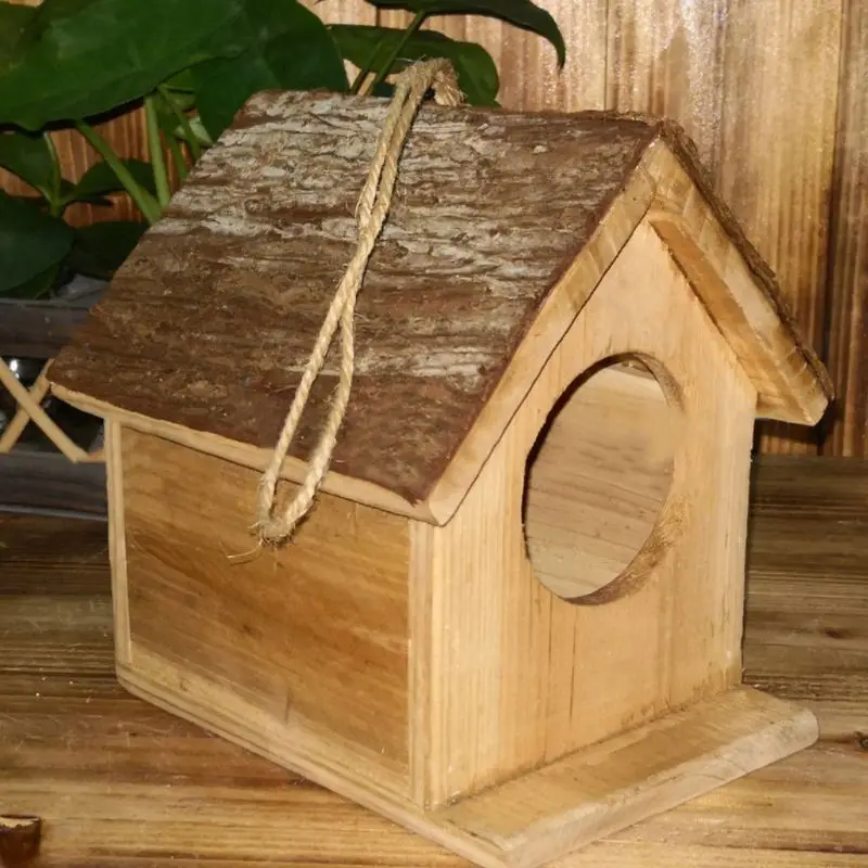 Creative Bird Nest Fir Bark House Shape Birds Breeding Nests Birdhouse Wooden Ornaments