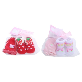 

Baby Girl Mid Stockings Casual Newborn Baby Striped Polka Dot Non-Slip Cotton Mid Stockings And Gloves Set