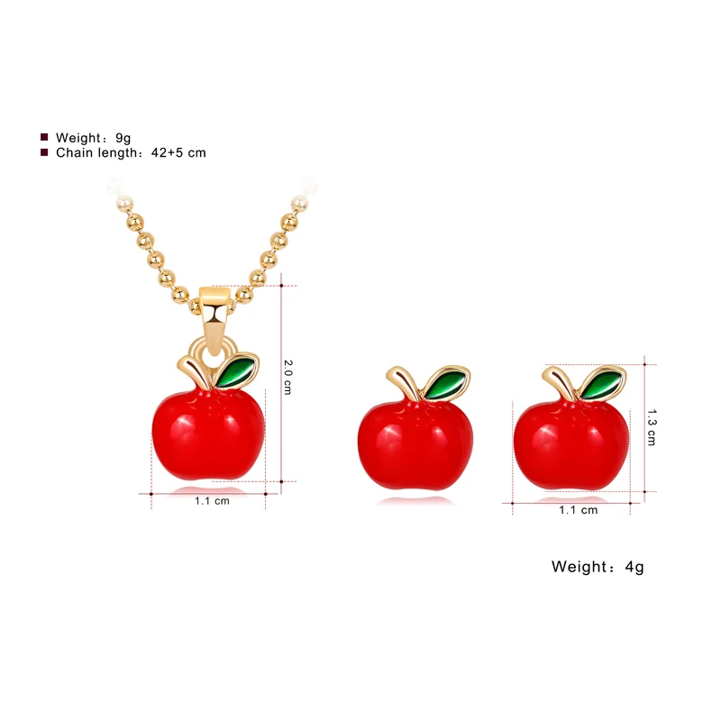 2018 Fashion Enamel Necklace And Earrings Sets For Women Christmas Eve Red Apple Gold Pendant Necklace Christmas Jewelry Gift  (9)