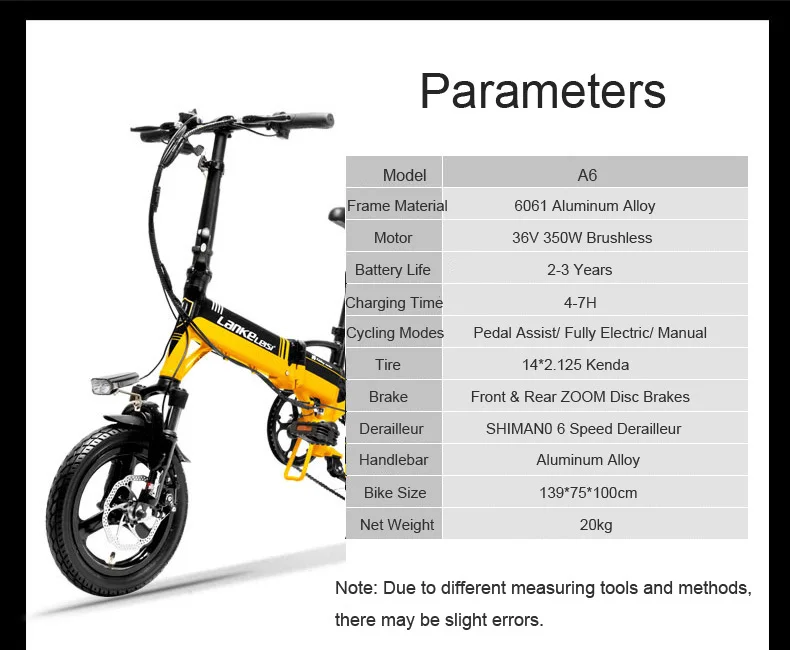 Clearance A6 Mini Folding Electric Bicycle, 350 W, 36 V /8.7a, 14 Inch E Bike, Disc, Removable Battery, Magnesium Alloy Velg 12
