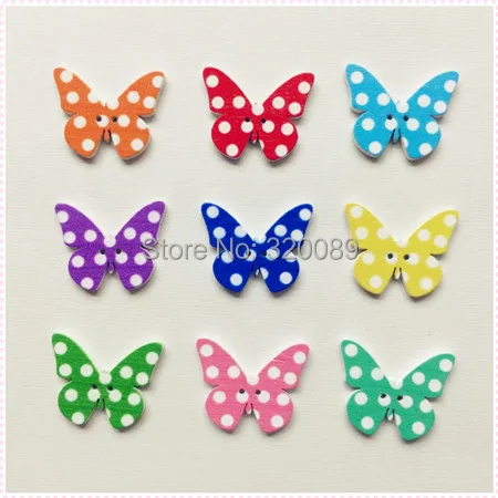 500pcs Mixed Wooden Butterfly Buttons Wood Dots Painted Button Baby Shower Sewing Crafts 30x24mm