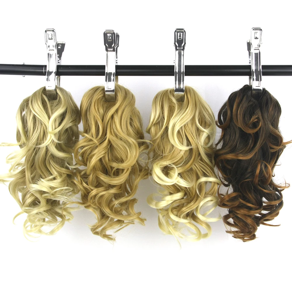Claw Ponytail Curly Synthetic Hair Blonde Ombre Clip In Hair Extensions Little Pony Tail on Clips Chignon Fairy Tail Fake Hair Extensions