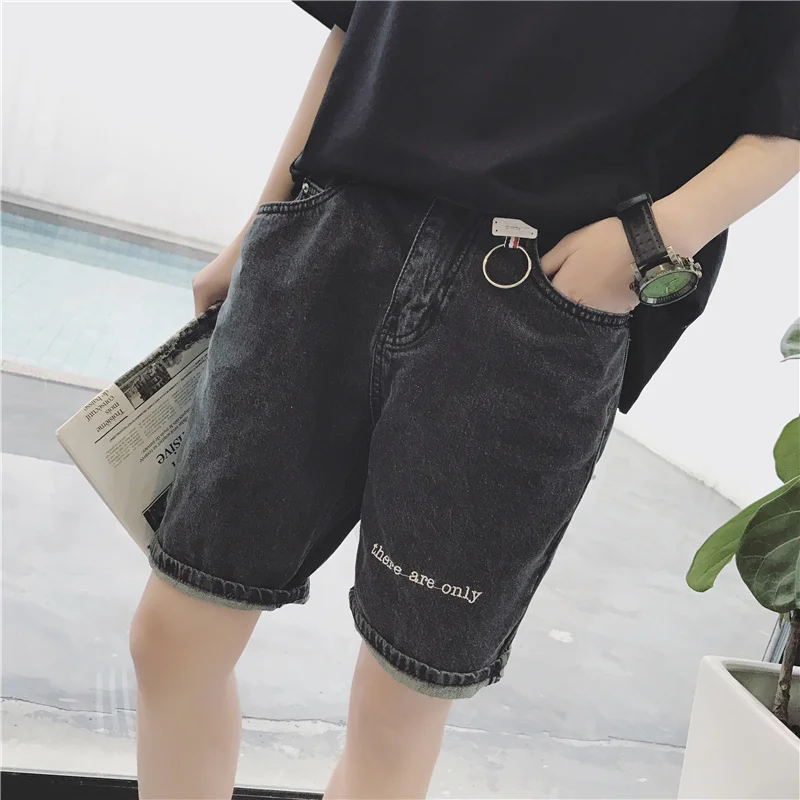 shorts men cotton jeans shorts homme ete embroidery denim shorts male man black shorts coton