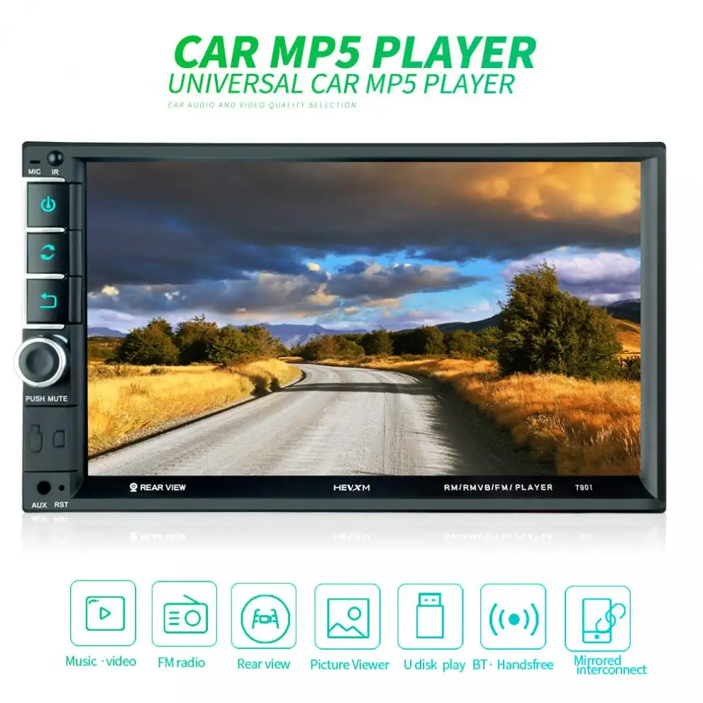 

7 Inch 2 DIN Bluetooth In Dash HD Touch Screen Car Video FM Radio Stereo Player Support Mirror Link/Aux In/Rear View Camera