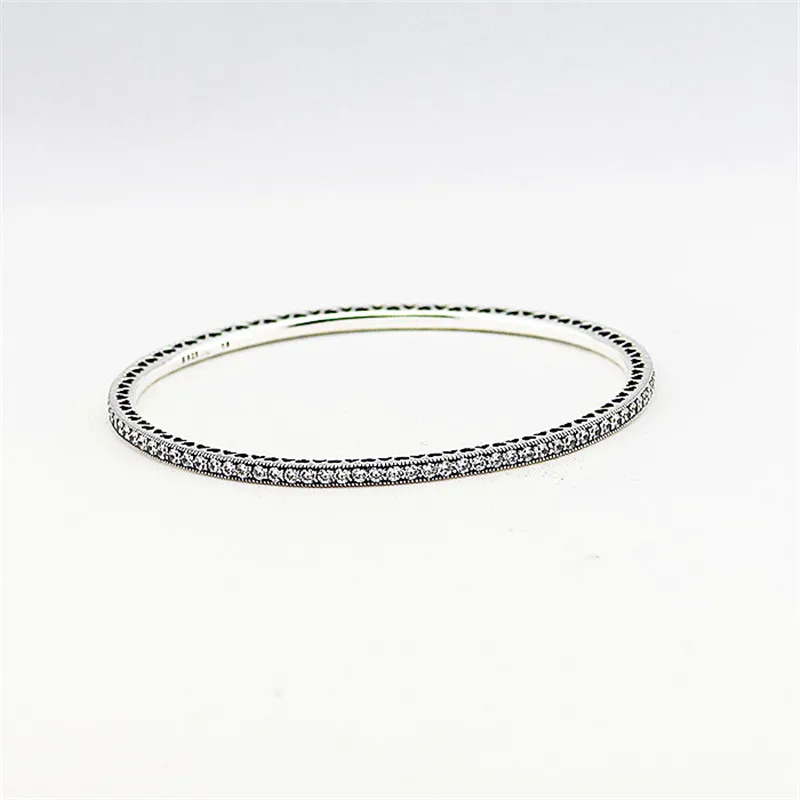 

Authentic 100% 925 Sterling Silver Twinkling Forever Clear CZ Bangle & Bracelet Fashion Bangles for Women DIY Jewelry pulsera