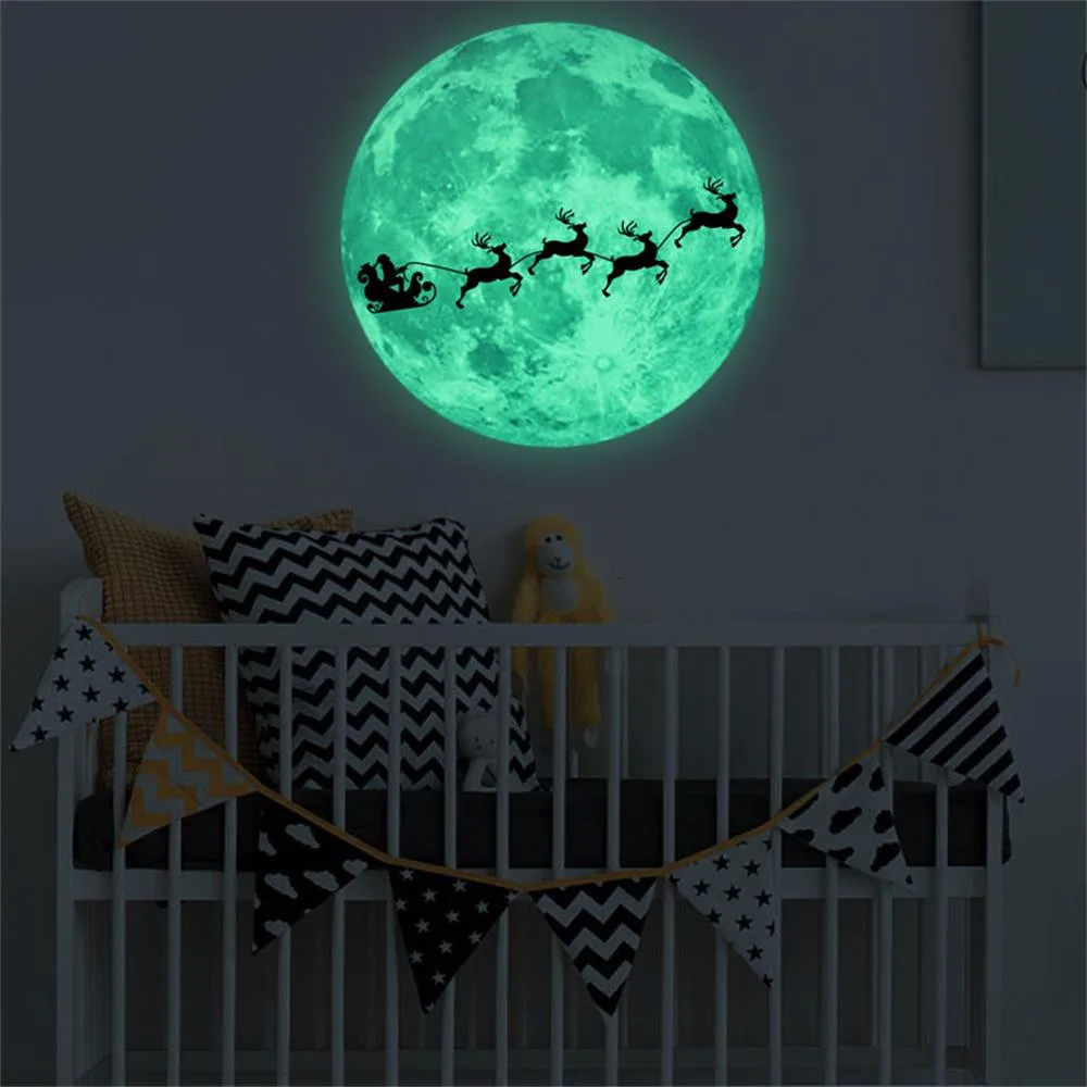 KAKUDER Рождественская Наклейка на стену светящаяся Луна 3D олень для детской комнаты светится в темноте спальня флуоресцентная Луна наклейка 43. Oct.11 - Цвет: C