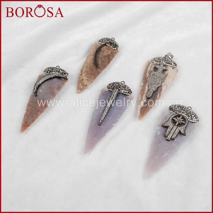 BOROSA 3 шт./лот Jaspers подвеска с наконечником стрелы проложили CZ для ожерелья