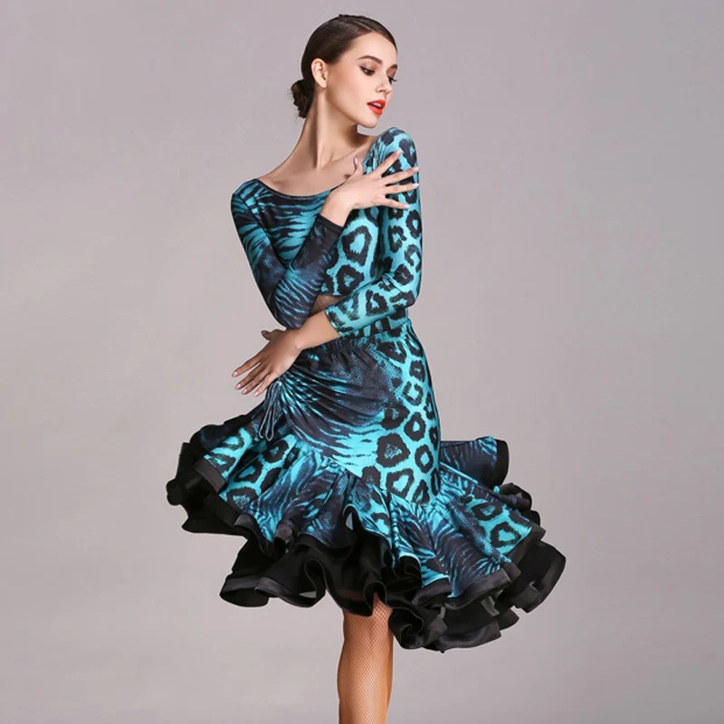Леопардовое платье для латинских танцев, бахрома, женское платье для латиноамериканских танцев, Одежда для танцев, сальса, платье латина, костюмы для латинских танцев, топ, юбка