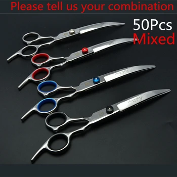 

50Pcs 6" 17.5cm Purple Dragon Wholesale Professional Pets Hair Scissors Bent Down Cutting Scissors Mascotas Hair Scissors Z4001