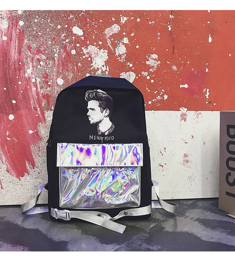 Menghuo Patchwork Women Backpack Laser Holographic Bag Mochila Feminino Silver Multicolor School Bags Leather Daypack Olografico (31)
