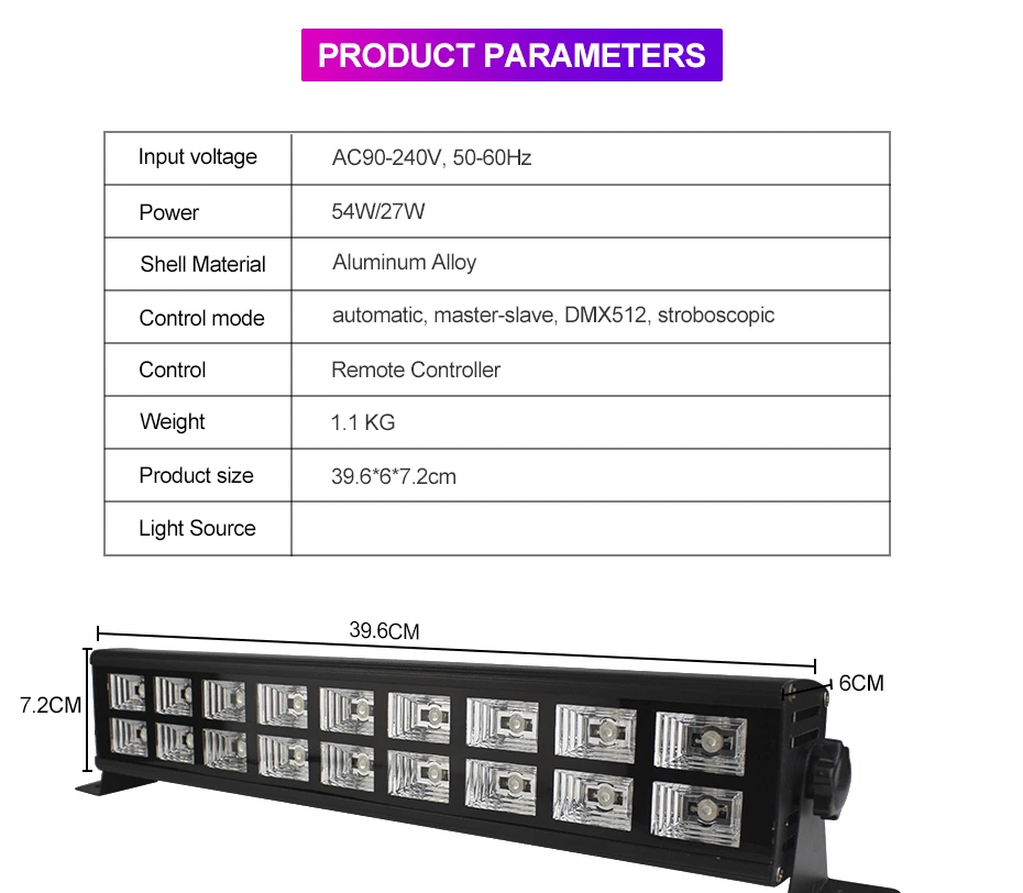 Алюминий 27 Вт/54 Вт сценическое освещение пульт дистанционного управления DMX бар стробоскоп Звук Активированный Вечерние огни УФ