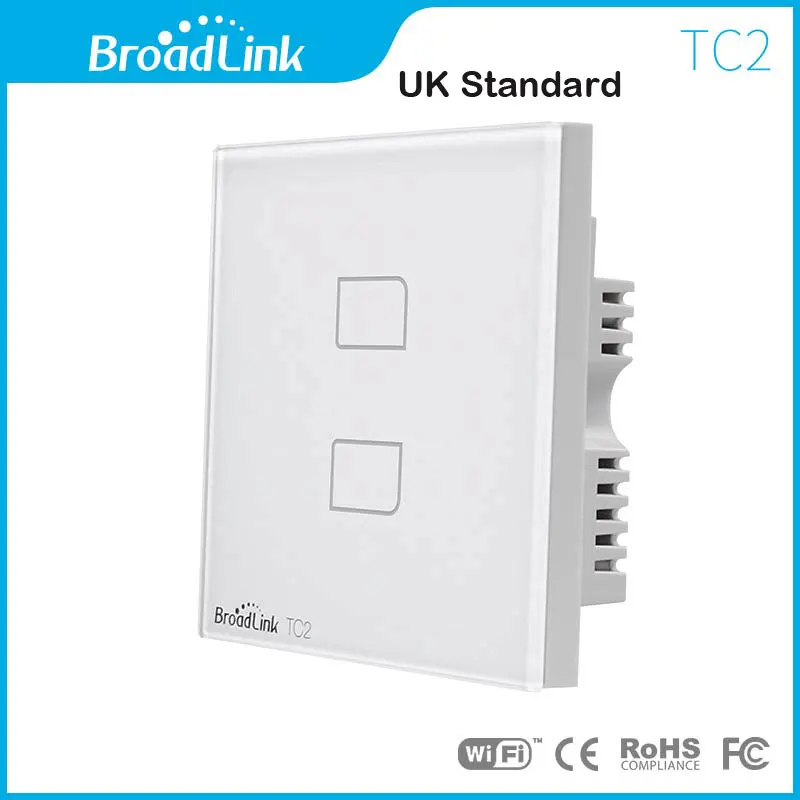 Broadlink TC2 стандарт ЕС 433 МГц умный дом RF сенсорный выключатель света 2 банды 220 В дистанционное управление настенный сенсорный переключатель панель - Цвет: UK Standard