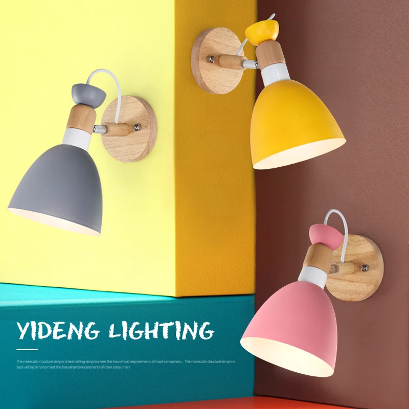 

Creative Adjustable Wooden Wall Light Nordic 7 Color Macaron E27 Bedside Wall Lamp For Bedroom Restaurant Coffee Shop Home Decor