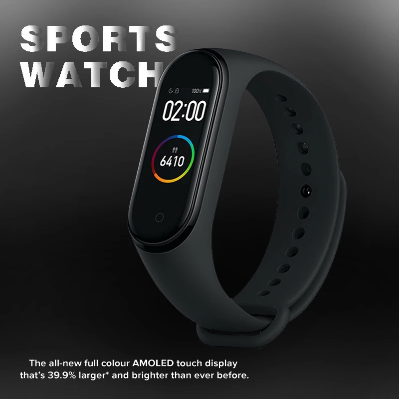 

Fashion Bracelet Heart Rate Fitness Color Screen Global Version WristBand For Xiaomi Mi Band 4 5.0 Music Smart Watch Black