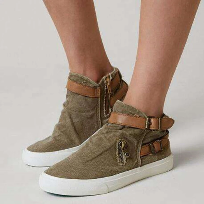 

Women Canvas Shoes Sneaker Fashion Zipper Denim Shoe Girls Sneakers 2019 Spring/Autumn Strap Big Size Shoes Black