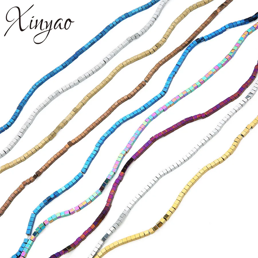 

XINYAO 90Pcs/lot 3mm Colorful Natural Square Shape Stone Beads Black Hematite Sapcer Beads For Bracelet Earrings Jewelry Making