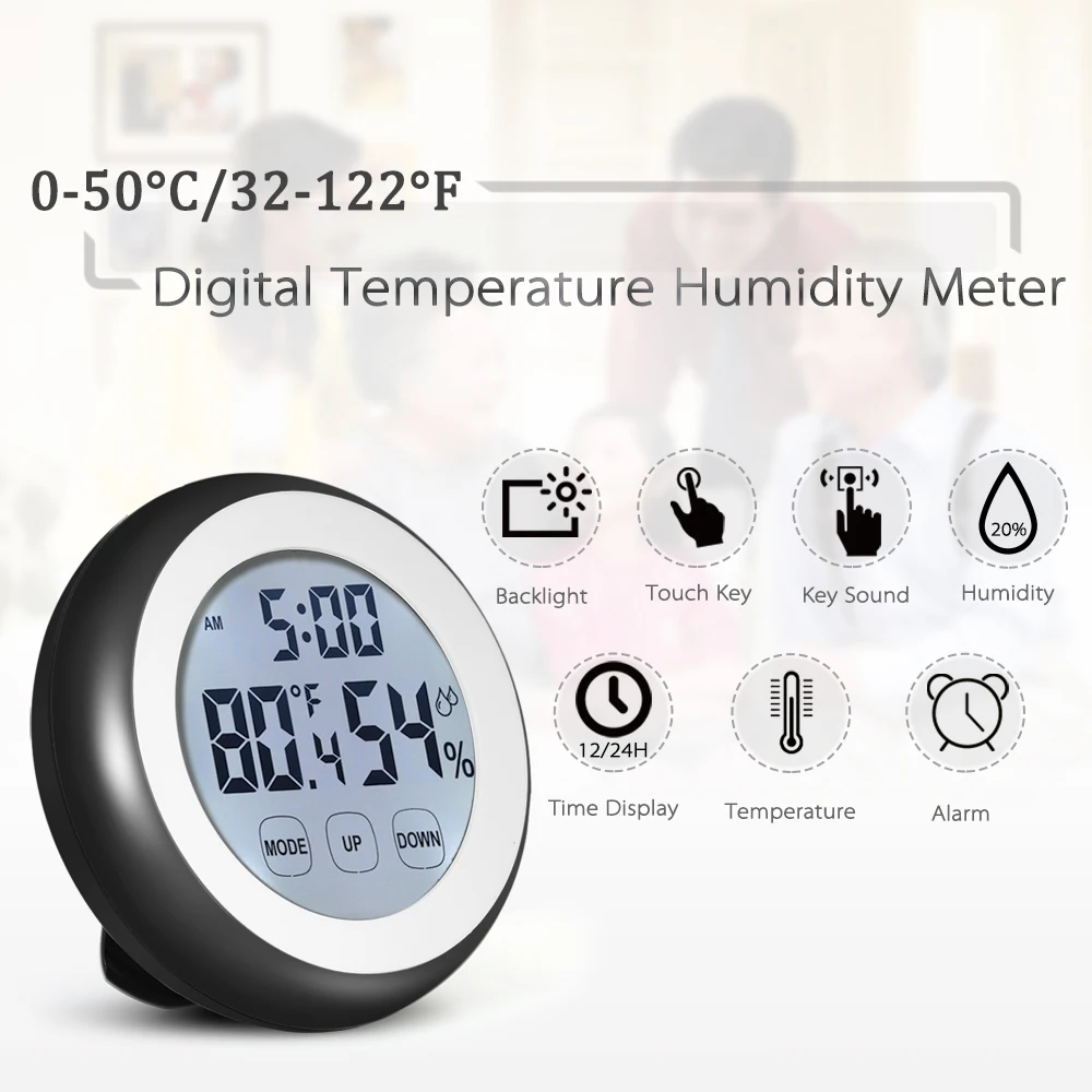 Цифровой термометр, гигрометр, измеритель температуры и влажности, будильник, метеостанция, часы с сенсорной клавишей по Цельсию/градусам Фаренгейта
