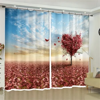 

Maple Leaf Tree Fabric Curtains Hook Blackout for Living Room Bedroom Balcony Doorway Window Drapes Backdrop Home Decor
