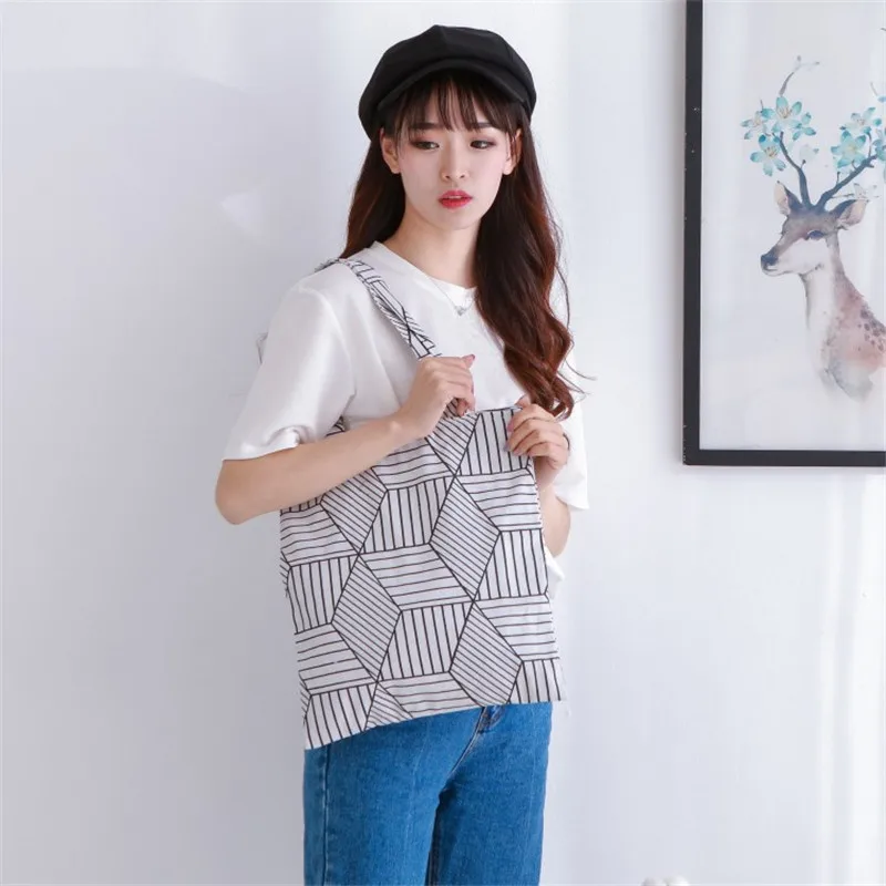 

Ladies leisure beach double shopping bag daily necessities household folding shoulder bag plaid canvas handbag NB242