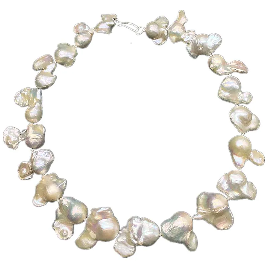 

12x22-20x30mm Big Baroque Nucleared Reborn Keshi Pearl Necklace Sterling Silver Claw High Quality Good Luster
