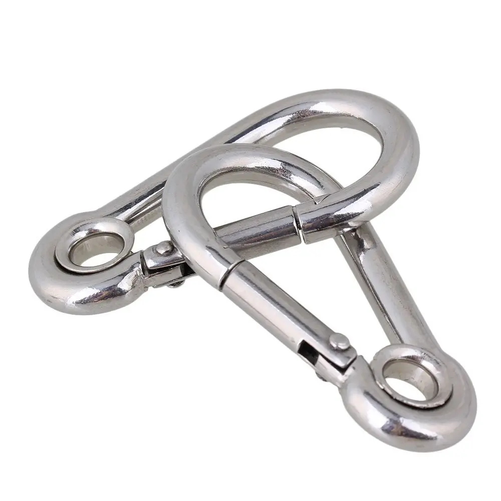 304 Stainless Steel Hook M4 M5 M6 Carabiner Eyelet Camping Climbing Secure Lock for Outdoor Sports