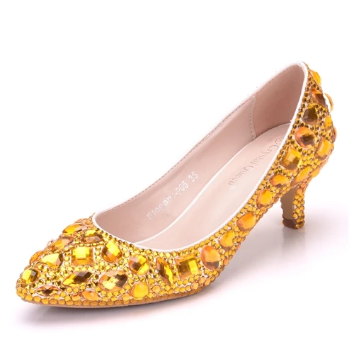 Женские туфли-лодочки со стразами; женские свадебные туфли ручной работы, украшенные бриллиантами; пикантные женские модельные туфли на высоком каблуке 5 см - Цвет: gold