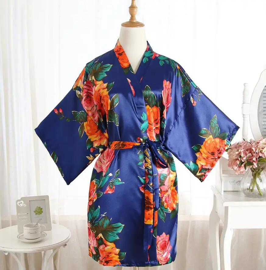Белая Женская атласная короткая ночная рубашка кимоно халат халат цветочные пижамы Свадебные невесты сексуальное платье один размер - Цвет: 8