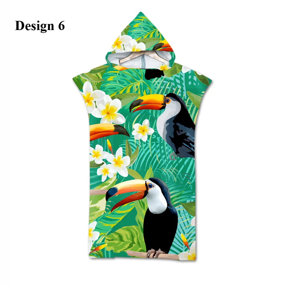 Тропический цветок монстера попугай Тукан Фламинго Алоха для взрослых детей с капюшоном полотенце для бассейна банное пляжное полотенце-пончо - Цвет: Design 6