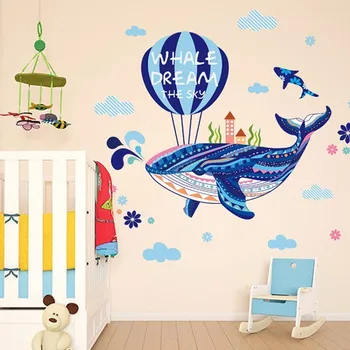

Cartoon Big Whale Dream The Sky Wall Sticker Self-adhesive Wallpaper Cute Kid's Room Wall Window Stickers Home Decor Wall Art