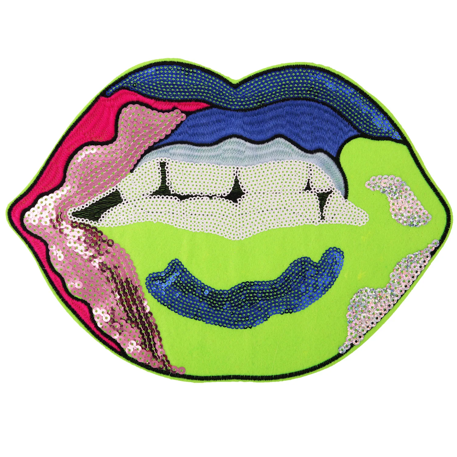 

GUGUTREE embroidery Sequins big lip patches mouth patches badges applique patches for clothing JW-9