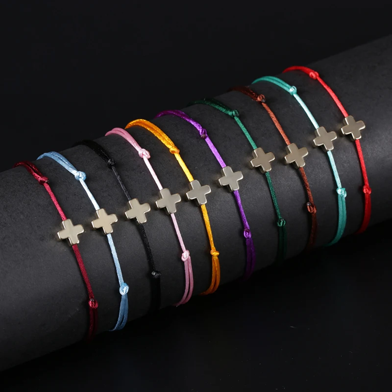 KEJIALAI простой крест струнный браслет регулируемый плетение Лаки веревка Макраме Браслеты для женщин мужчин детей ювелирные изделия ручной работы