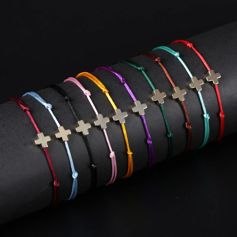 

KEJIALAI Simple Cross String Bracelet Adjustable Braiding Lucky Macrame Rope Bracelets For Women Men Children Handmade Jewelry