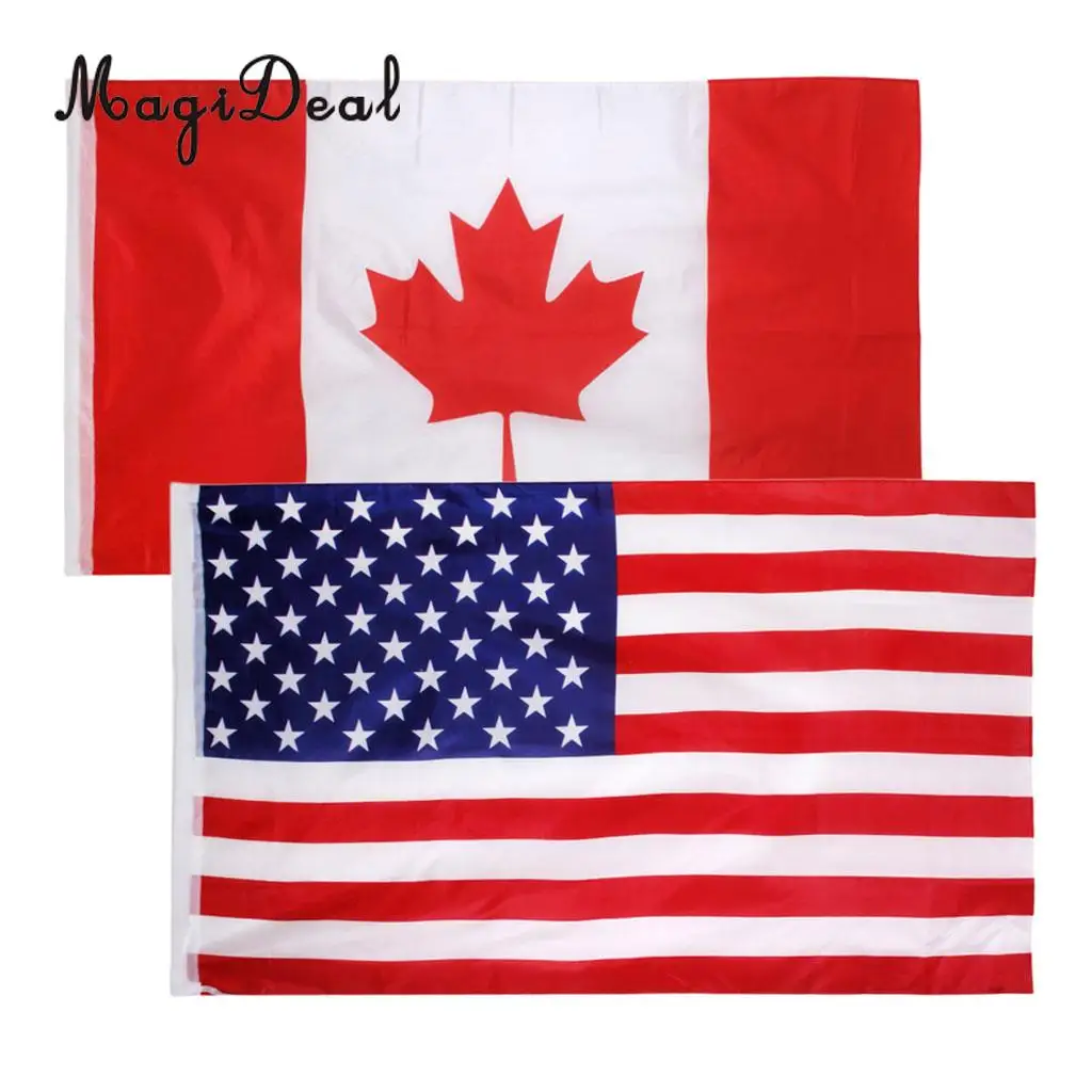 2 Pieces American USA Canada Canadian Flag Large Banner 150X90cm / 5X3ft