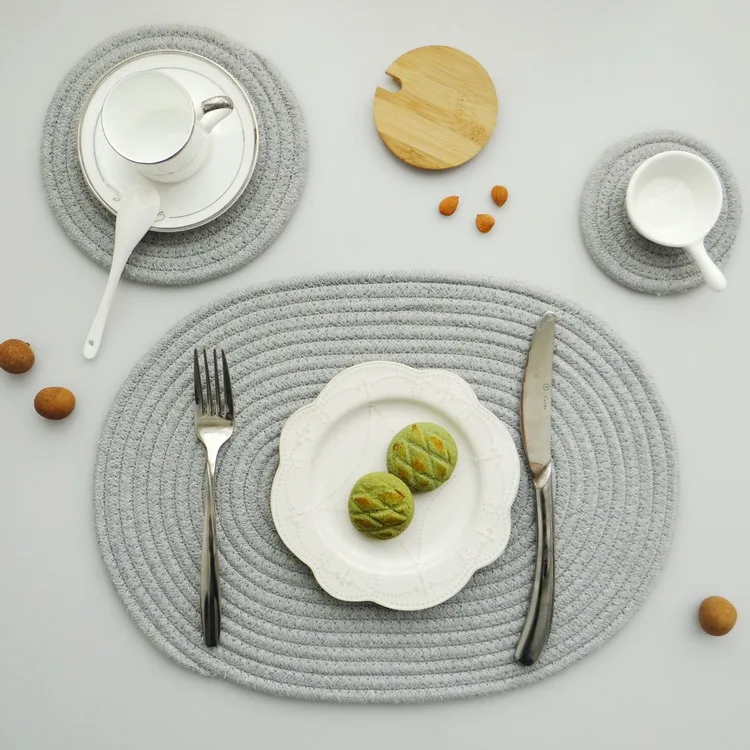 3Pcs/Lot Placemat Pad Coasters Kitchen Table Mats Cotton Knitting Bowl Mats Padding Mat Insulation Pad Round Placemats Hand-made
