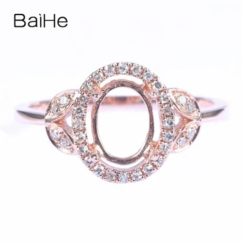 

BAIHE Solid 10k Rose Gold(AU417) 100% Natural Diamonds Engagement Wedding 6X8MM Oval Semi Mount Ring Fine Jewelry Gift Ring