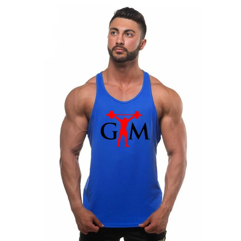 Brand New mens Tank Top Men Gyms Stringer Sleeveless Shirt Open Sides Blank Fitness Clothing Cotton Sportwear bodybuilding Ves - Цвет: 9  Blue