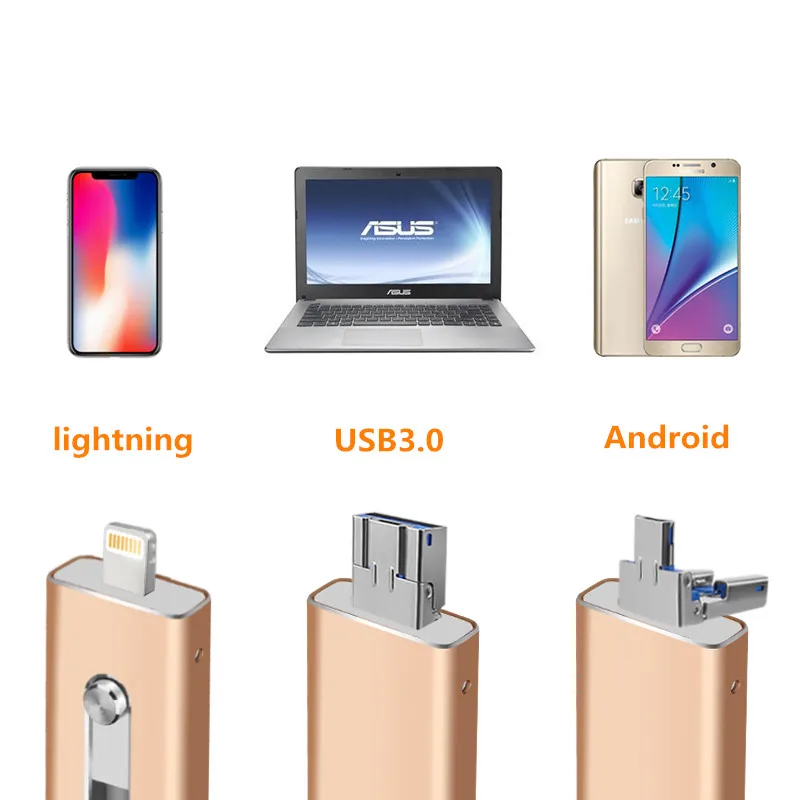  BRU 3in1 Otg Usb Flash Drive 8gb 16gb 32gb 64gb 128gb 256gb For Iphone Ipad Tablet phone lightning 