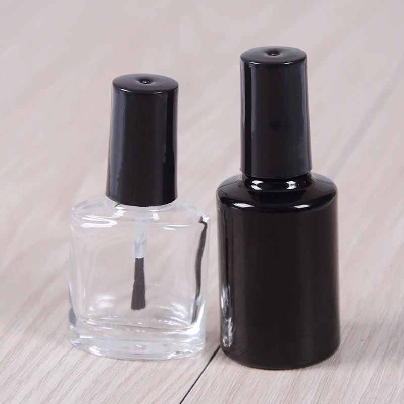 

2019 New 10ML 15ML Empty Nail Polish Bottle Cosmetic Containers Nail Glass Bottles with Brush Black Glass With A Lid Brush