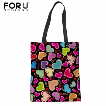 

FORUDESIGNS Women Top-handle Bag Heart Print Canvas Shoulder Bag for Shopping Teenager Girls Daily Handbag Large Tote Bolsa Sac