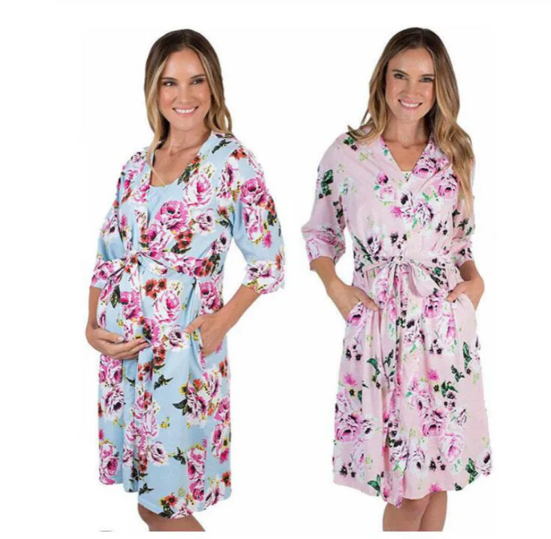 Для женщин цветок для беременных ночная рубашка, одежда для сна, халат кимоно пижамы для беременных Уход Пижама; костюм для сна