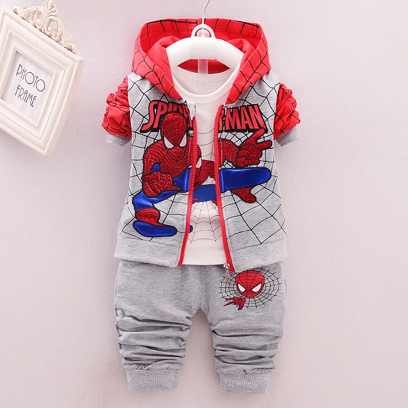 Комплекты одежды для малышей с рисунком Человека-паука, подарок для маленьких мальчиков и девочек, модная куртка на молнии, пальто, футболка, штаны, комплект детской одежды, спортивный костюм