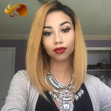 Ombre Short Straight Human Hair Bob Wigs T#1B/27 Glueless Lace Front Wig Brazilian Full Lace Human Hair Wigs For Black Women