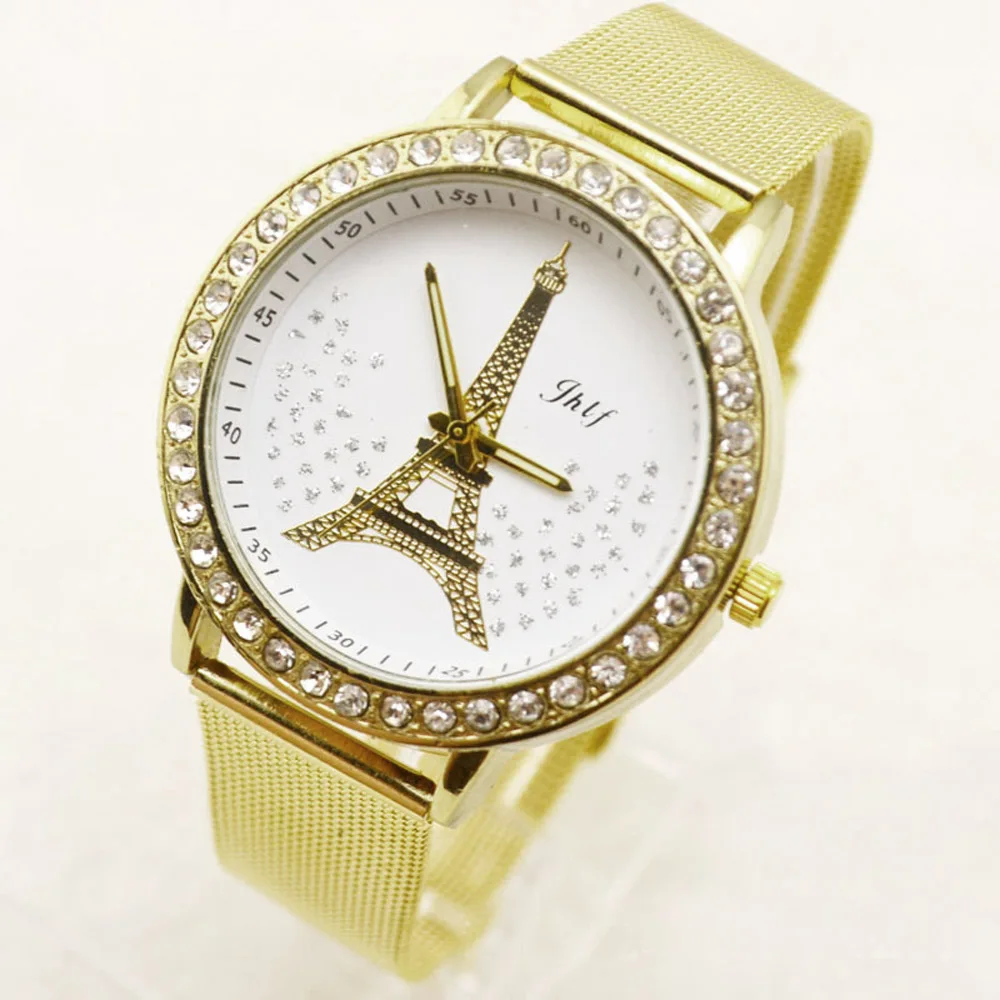 

1PC Bracelet Women Ladies Crystal Tower Gold Stainless Steel Mesh Band Wrist Watch