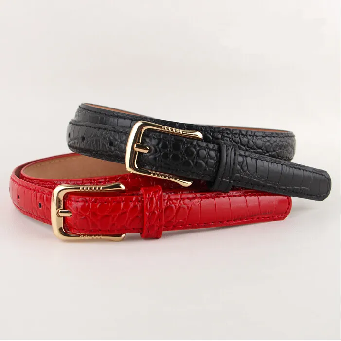 

Fashion crocodile pattern belt women's pin buckle belts thin female animal PU leather strap gold plated women party black jeans