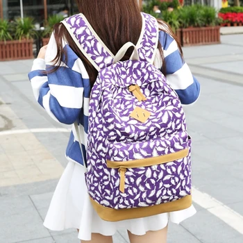 

New Fashion Women Leaf Print Backpack Girl Canvas Laptop Bag Rucksack Travel School Bags Shoulder Bag for Girl 2018