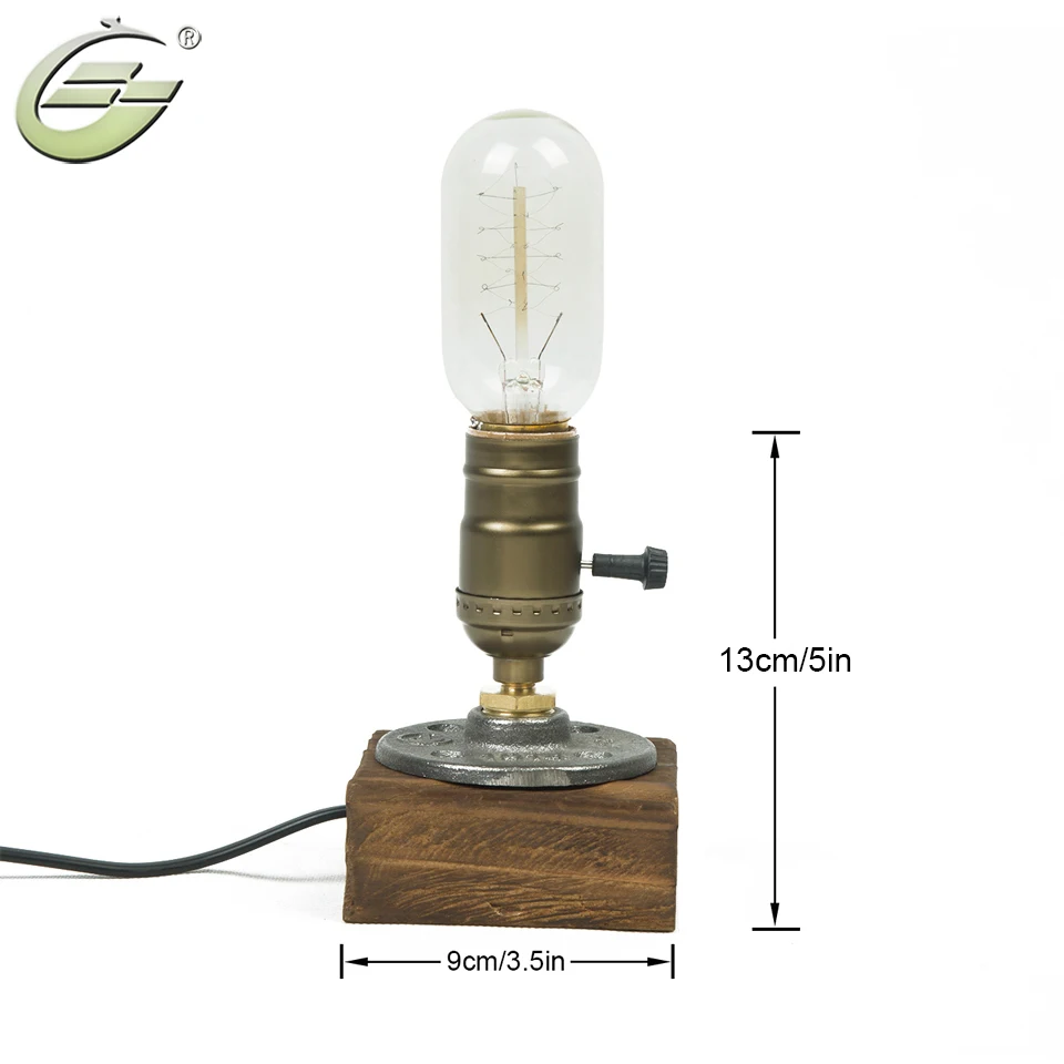  2PACK Loft Vintage E27 Edison Bulb Table LampWood Base LightDimmer Switch Control Desk LampsBar Hom